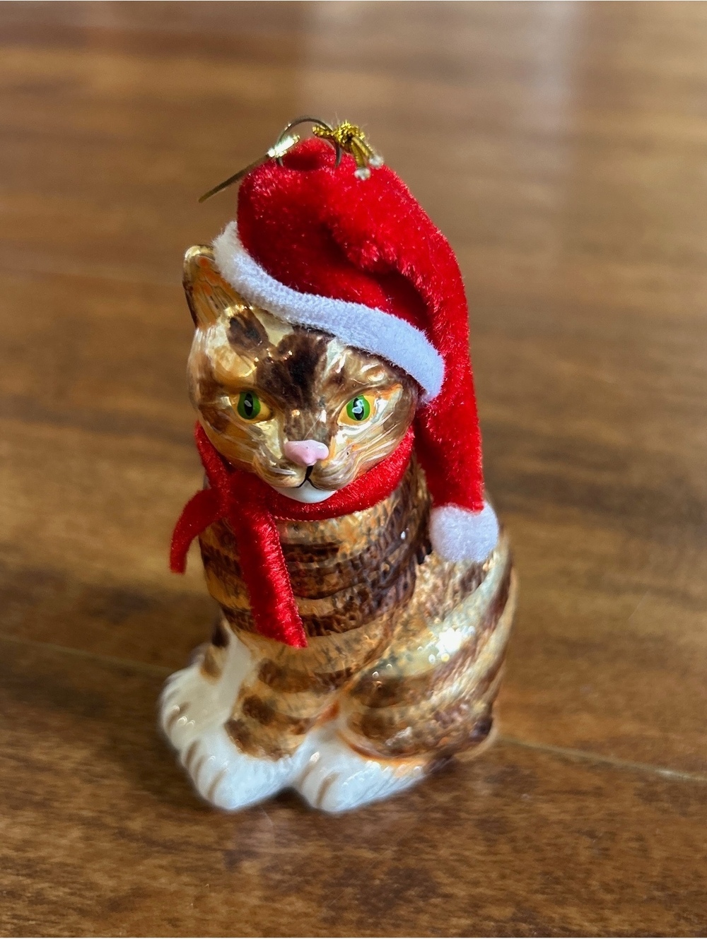 Kurt Adler American Short Hair Cat Christmas Ornament with Red Santa Hat and Sca